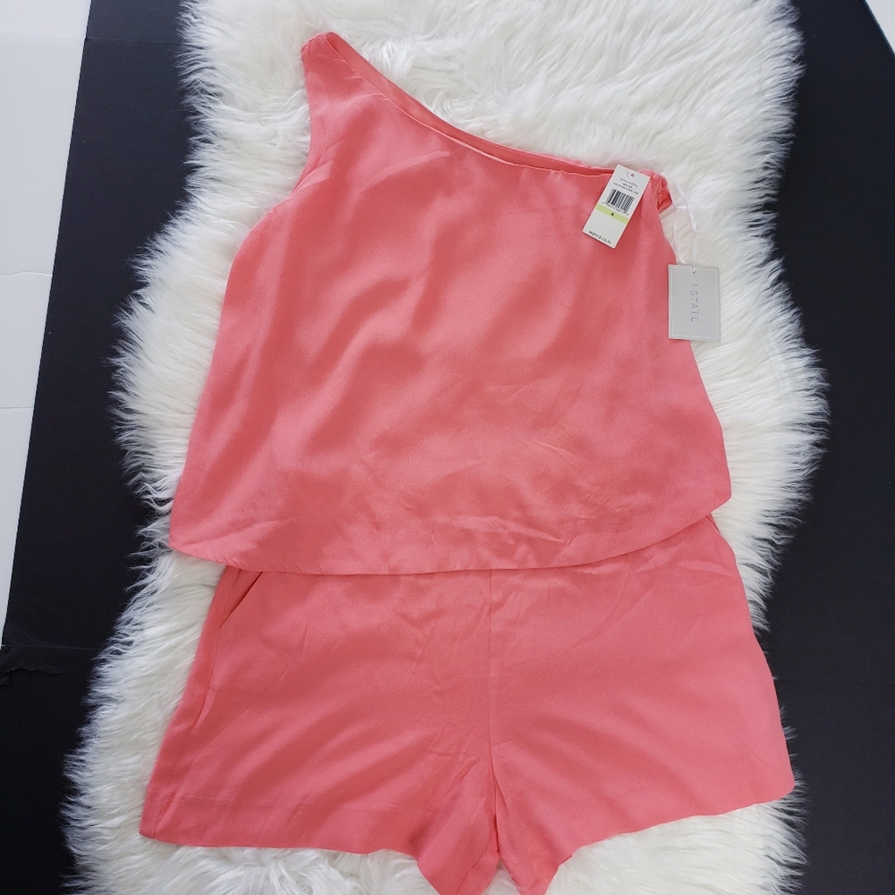 1. State Women's Havana Coral Romper One Shoulder Size 4 - Picture 3 of 10